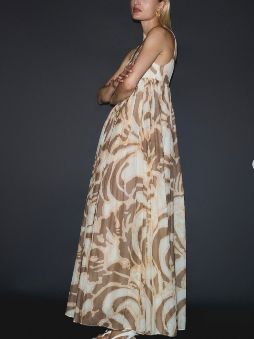 Antipodean Fragments Flared Maxi Dress AU10/US6 Silk-Cotton Beige Floral - Picture 3 of 3
